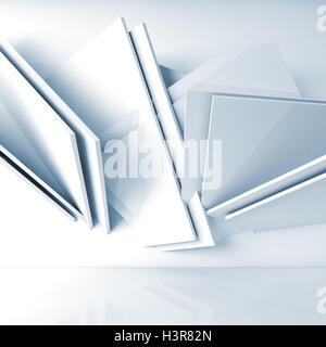 Abstract white interior background, installation of chaotically twin square panels on wall of empty room. 3d illustration, compu Stock Photo