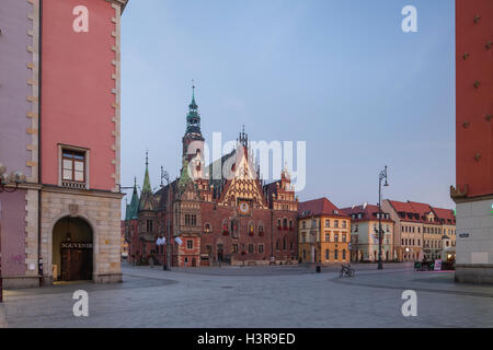 Dawn at old town market square in Wroclaw, Poland. Stock Photo