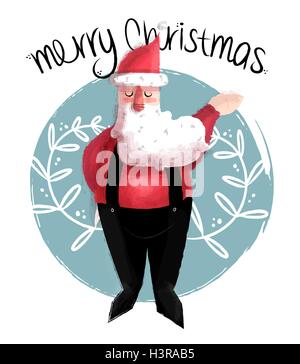 Merry Christmas funny hand drawn illustration of cute holiday santa claus character. Ideal for xmas greeting card. EPS10 vector. Stock Vector