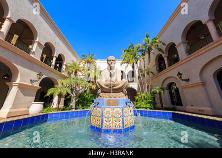 Historical Statue in Balboa Park with blue sky at San Diego Stock Photo