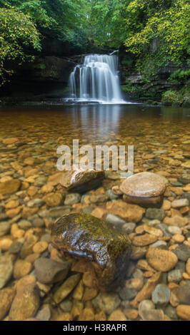 West Burton Falls, or Cauldron Falls as it is also known, with autumn creeping into the trees. Stock Photo