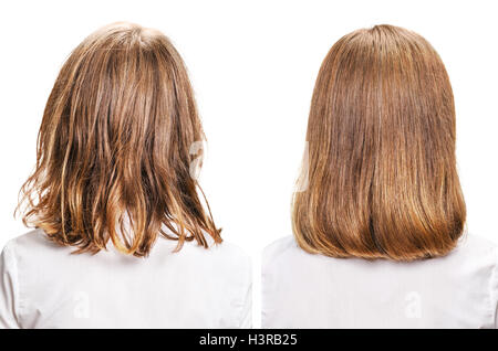 Hair before and after treatment. Stock Photo