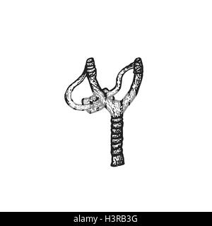 vector black work tattoo dot art hand drawn engraving style slingshot illustration isolated white background Stock Vector