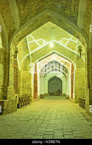 The passage through the Toqi Sarrafon market is empty in the evening, Bukhara, Uzbekistan. Stock Photo