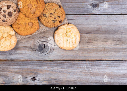 Top view of a variety of freshly baked cookies on napkin Stock Photo
