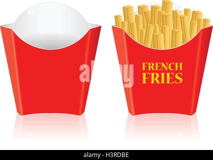 French fries paper box on a white background. Stock Vector