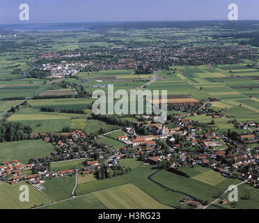 Germany, Upper Bavaria, priest's angle, Polling, aerial shots, Europe, South Germany, Bavaria, local overview, place, overview, scenery, summer Stock Photo