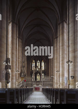 Germany, Hessen, Marburg, Elisabethkirche, interior view, building, structure, architecture, church, inside, altar, centre aisle, place of interest Stock Photo