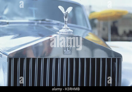 Car, old-timer, Rolls Royce Silver Cloud III, year construction in 1965, radiator, detail! only editorially! Front view, radiator bonnet, bonnet, radiator grille, emblem, nostalgia, nostalgically, hood ornament, 'Spirit Ectasy', vehicle, passenger car, ex Stock Photo