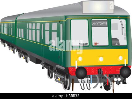 A detailed vector drawing of a Veteran Twin Car Suburban Diesel Train isolated on white Stock Vector