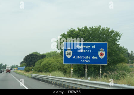 Highway of Heroes sign - to honour Canada's soldiers killed in Afghanistan, Highway 401, Ontario, Canada Stock Photo