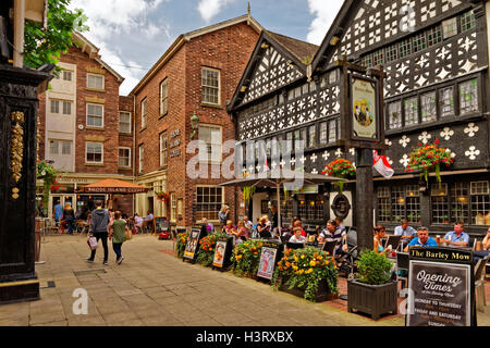 Golden Square and the Barley Mow Inn circa 1561 at Warrington town centre, Cheshire. Stock Photo