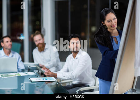 Businesswoman writing on whiteboard Stock Photo