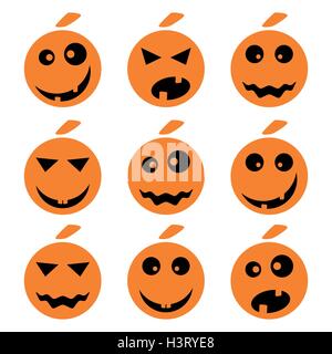 Halloween pumpkin emoji emoticons set Stock Vector