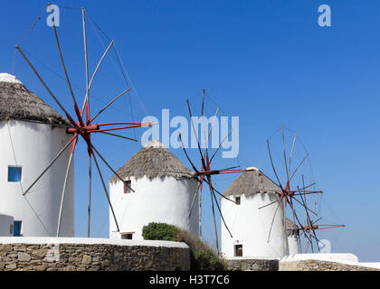 Iconic windmills in Chora, Mykonos, Greece Stock Photo