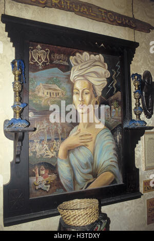 The USA, Louisiana, New Orleans, French Quarter, Historic Voodoo museum, painting, portrait, Marie Laveau, America, south states, part town, exhibit, women's portrait, story, legend, voodoo, Wudu, afroamerikanische religion West-African origin, place of i Stock Photo