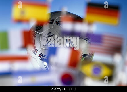 Football, flags, internationally, blur, no property release, Still life, product photography, icon, sport, sport, ball, worldwide, world championship, world championship, Football World Cup, in 1998, flags, football nations, nations, participants, countri Stock Photo
