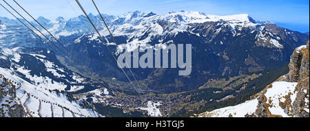 Aerial view on Wengen, Lauterbrunnen and the Lauterbrunnen Valley, seen