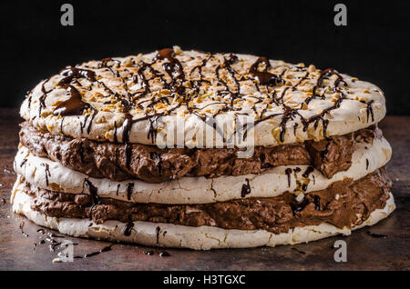 Chocolate Pavlova Cake, delicious cake from egg whites, nuts and chocolate! Stock Photo