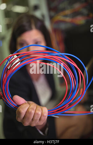 Close-up of technician holding cable Stock Photo