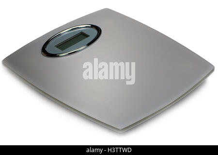 Gray Digital Bathroom Scale, Isolated, Large Detailed Closeup, Silver Grey Glass Stock Photo