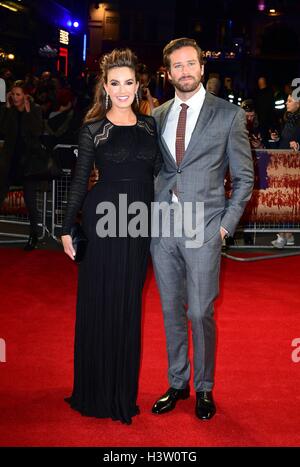 Elizabeth Chambers and Armie Hammer attending the 60th BFI London Film Festival screening of The Birth of a Nation at the Odeon Leicester Square, London. Stock Photo