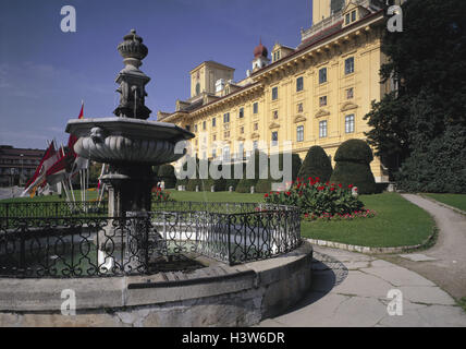 Austria, Burgenland, Eisenstadt, castle Esterhazy, well, summer, Europe, federal state, town, lock, building, structure, architectural style, architecture, baroque, Baumeister Carlo Martino Carlone, place of interest, castle grounds, park, park, outside, Stock Photo