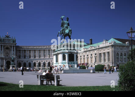 Austria, Vienna, heroic space, new castle, equestrian statue, Europe, town, capital, Federal capital, part town, Viennese Hofburg, complex buildings, 19 cent., buildings, structure, architecture, national library, museum for, ethnology, place of interest, Stock Photo