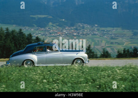 Car, old-timer, Rolls Royce Silver Cloud III (year of construction in 1965), country road!! Scenery, motion blur, street, nostalgia, summer, Stock Photo