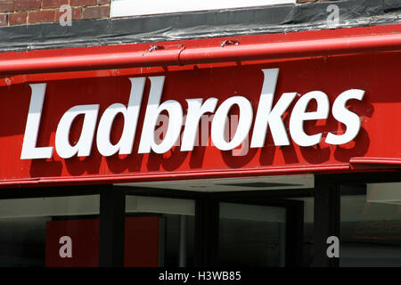 Ladbrokes bookmakers sign Newland Street Witham Essex England Stock Photo