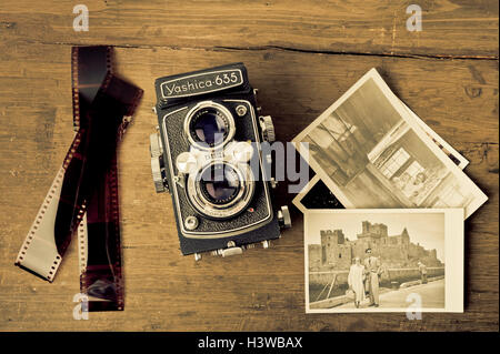 vintage Yashica camera and photographs Stock Photo