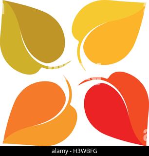 Isolated abstract colorful leaves logo. Foliage cross logotype. Autumn sign. Fall symbol. Air conditioning system icon. Natural environment element emblem. Vector  illustration. Stock Vector