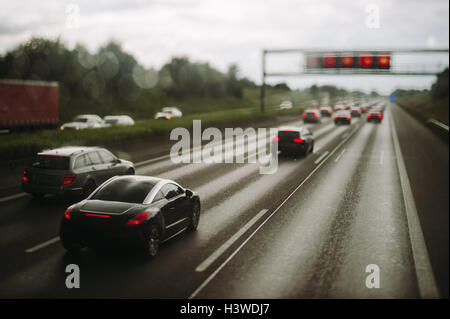 Cars driving on motorway near Munich, Bavaria, Germany Stock Photo