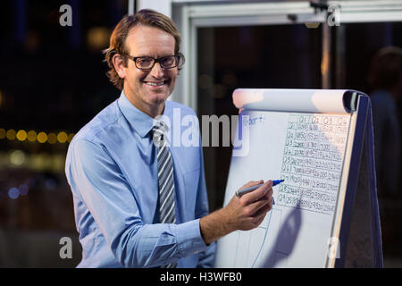 Businessman writing on whiteboard Stock Photo