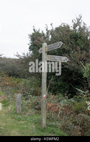 Signpost on the South West Coast Path Stock Photo