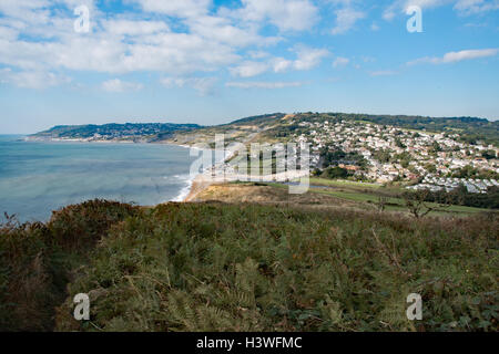 Charmouth, West Dorset, England, as seen from the South West Coast Path. Stock Photo