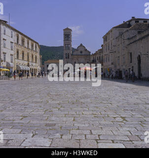 Croatia, island Hvar, town, main square, cathedral Sv. Stjepan, town view, church, Stephanskathedrale Stock Photo