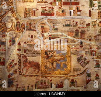 A detailed medieval map of the world as it was known. Dated 14th Century Stock Photo