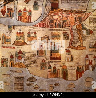 A detailed medieval map of the world as it was known. Dated 14th Century Stock Photo