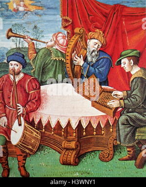 A Latin psalter of four musicians by Johannes Mallardus  for King Henry VIII. Dated 16th Century Stock Photo