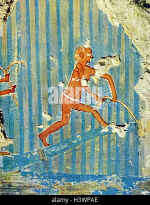 Egyptian tomb wall painting from Thebes, Luxor. Dated 11th Century BC Stock Photo