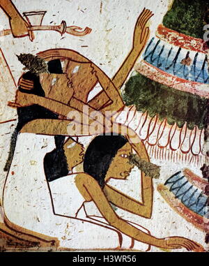 Egyptian tomb wall painting from Thebes, Luxor. Dated 11th Century BC Stock Photo