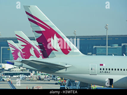 planes of Qatar airways Hamad International Airport Stock Photo