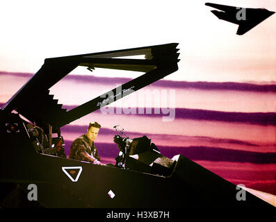 Composing, military aircraft, Lockheed Martin F-117A Nighthawk, pilot, the military, armed forces, aerial armed forces, aviation, air force, magic hood jet, cockpit, openly, Stealth technology, fighter aircraft, Fighting, high tech weapons, US air Force, Stock Photo