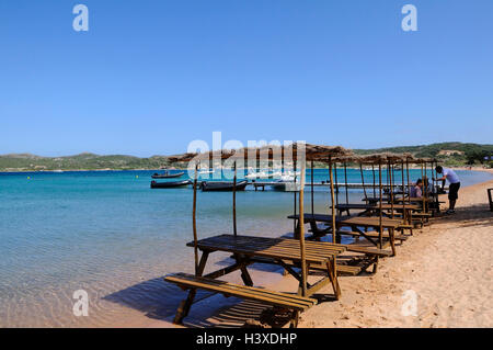 a view on the Restaurant on the beach, Maora beach, Santa Amanza,Bonifacio, Corsica, France Stock Photo
