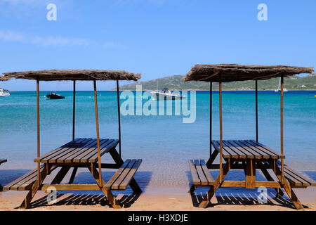 a view on the Restaurant on the beach, Maora beach, Santa Amanza,Bonifacio, Corsica, France Stock Photo