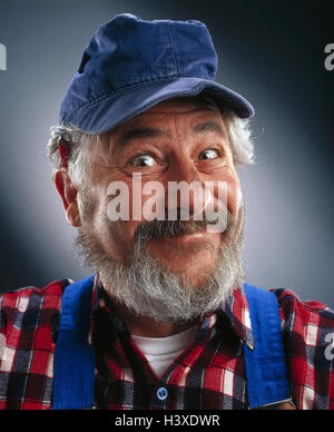 Workers, grin, portrait, professions, senior, man, friendly, facial play, bearded, beard, studio, cut outs, smile, Stock Photo