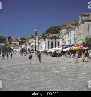 Croatia, island Hvar, town, main square, street cafes, minster Sv. Marko, town view, street cafe, church Stock Photo