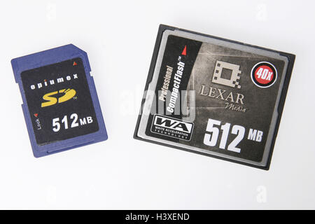 Digital photography, flash cards, SD-Card, CF-Card, 512 mb flash cards, digital photography, take photos, pictures, image storages, digitally, memory, storage medium, two, hobby, recollection, memory size, digital photography, SanDisk, SD Card, SD card, c Stock Photo