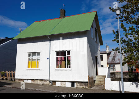 old painted corrugated iron tin clad house reykjavik Iceland Stock Photo